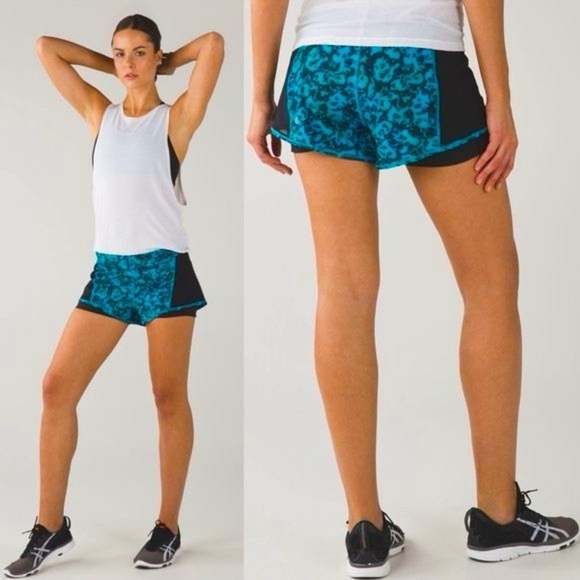 Lululemon Meshed Up Lined Running Shorts Floral Yoga 2 Size 4 EUC - Picture 1 of 6